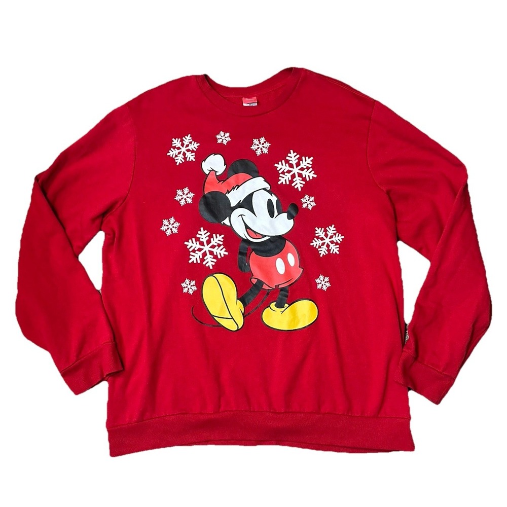 DISNEY Mickey Mouse Red Christmas‎ Sweatshirt Holiday Graphic Pullover Snowy 2XL